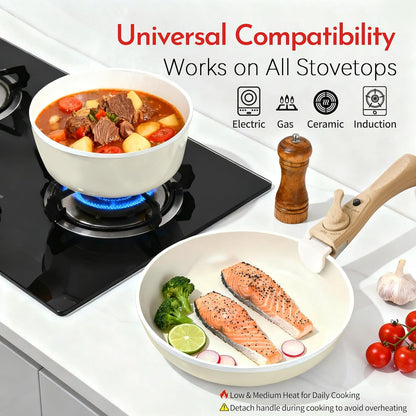18-Piece Ceramic Nonstick Cookware Set, Pfas/Pfoa/Ptfe-Free & Non-Toxic Pots and Pans Set with Detachable Handles, Dishwasher Safe & Induction Compatible for Kitchen & RV Cooking5