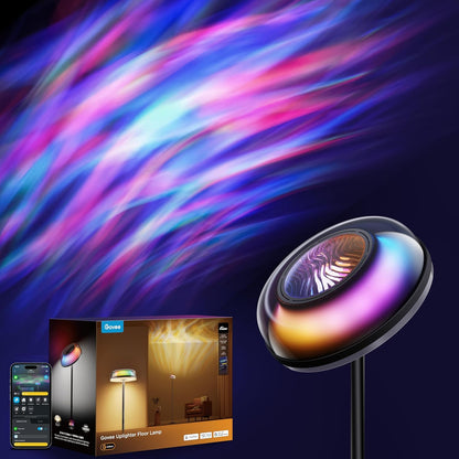 Govee Uplighter Floor Lamp for Living Room, RGBIC Ripple Projector | Compatible with Smartthings, Alexa, and Matter, LED Modern Corner Floor Light, Warm Cool White Standing Lamp for Bedroom1
