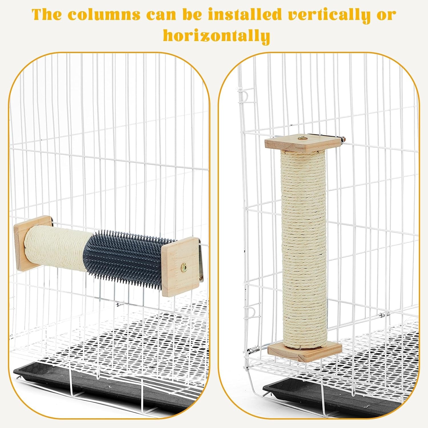 aliceset-3-pack-cat-scratching-post-for-crate-cage-13-inch-wooden-sisal-cage-mounted-scratching-post-with-self-groomer-and-massager-for-grinding-claws-and-climbing