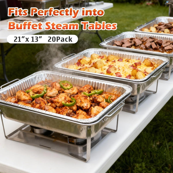 21"X13" Full Size Aluminum Pans, 20 Pack – Heavy Duty Deep Disposable Foil Roasting Pan & Baking Pans, Large Chafing Trays for Catering, Steam Table, Hotels, Restaurants, Buffets & Bakeware6