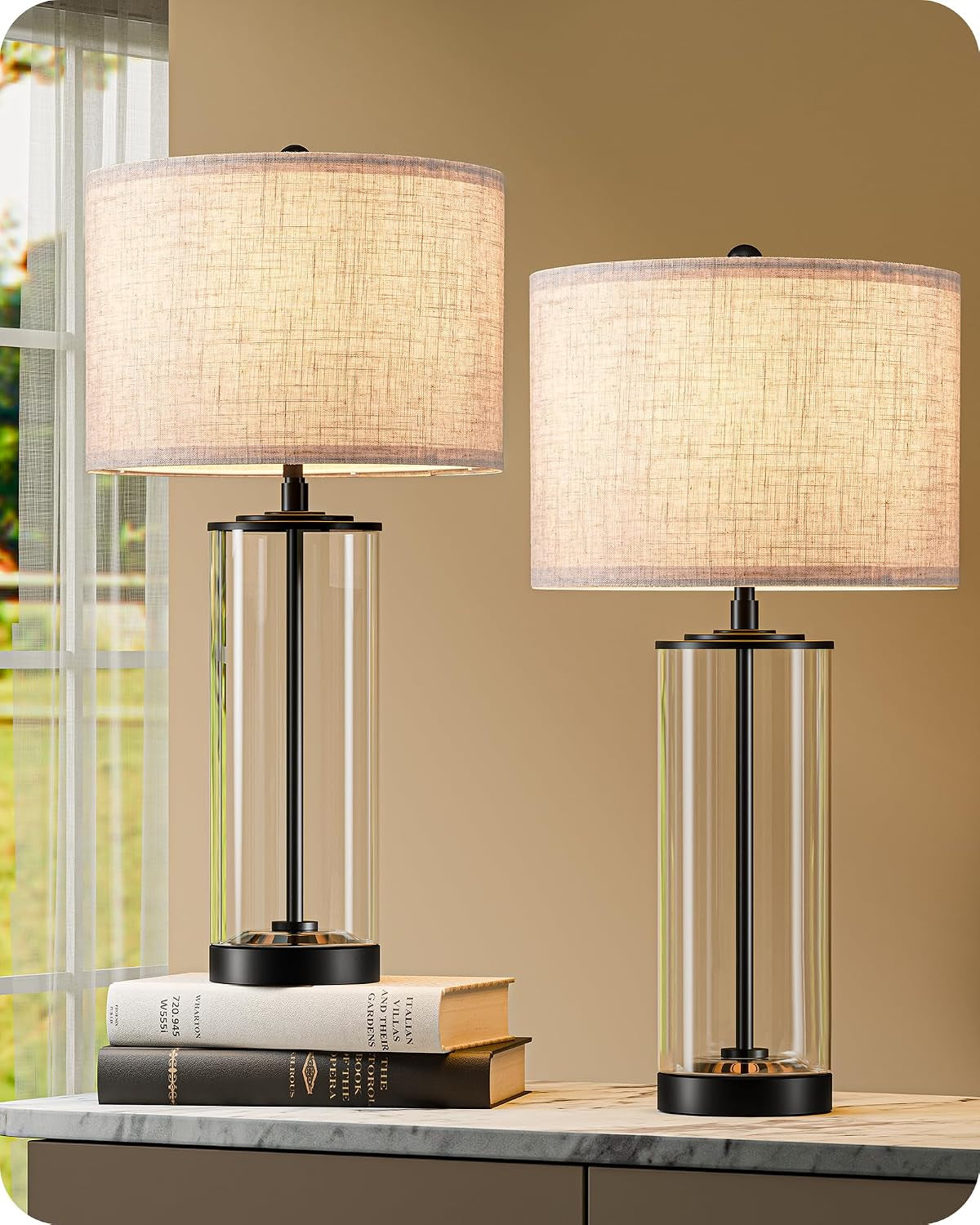 23-6-glass-table-lamp-set-of-2-diy-refillable-rotary-switch-modern-bedside-lamp-with-linen-lampshade-e26-base-nightstand-light-for-living-room-bedroom-office