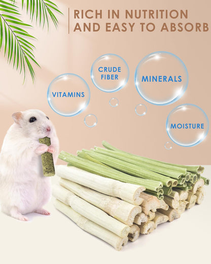Bissap 40PCS Rabbit Chew Sticks, 20PCS Sweet Bamboo Chew Sticks & 20PCS Papaya Stems Bunny Chews for Rabbit Hamster Chinchilla Guinea Pig Small Animals Natural Molar Treats2