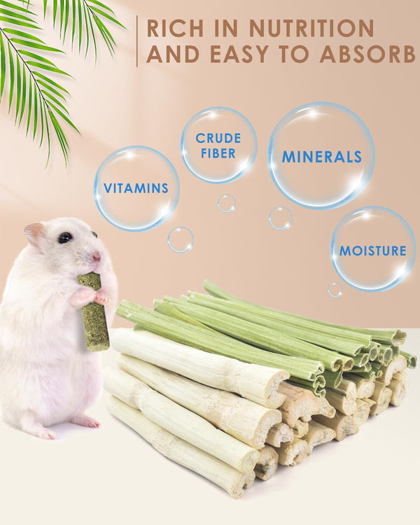 Bissap 40PCS Rabbit Chew Sticks, 20PCS Sweet Bamboo Chew Sticks & 20PCS Papaya Stems Bunny Chews for Rabbit Hamster Chinchilla Guinea Pig Small Animals Natural Molar Treats2