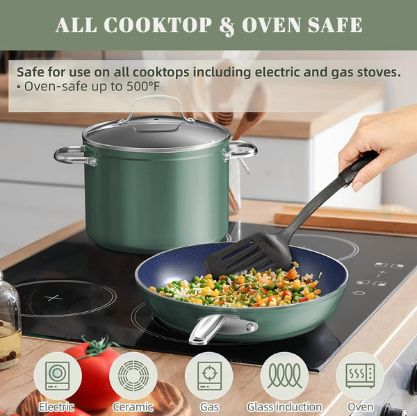 7Pc Cookware Set Healthy Duralon Blue Ceramic Nonstick Coated | Diamond Infused Scratch-Resistant, PFAS Free, Oven Safe, Induction Ready, Evenly Heats, Tempered Glass Lids, Stay-Cool Handle4