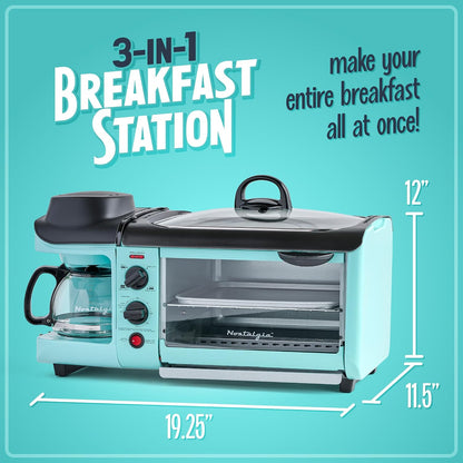 3-In-1 Breakfast Station - Includes Coffee Maker, Non-Stick Griddle, and 4-Slice Toaster Oven - Versatile Breakfast Maker with Timer - Aqua2