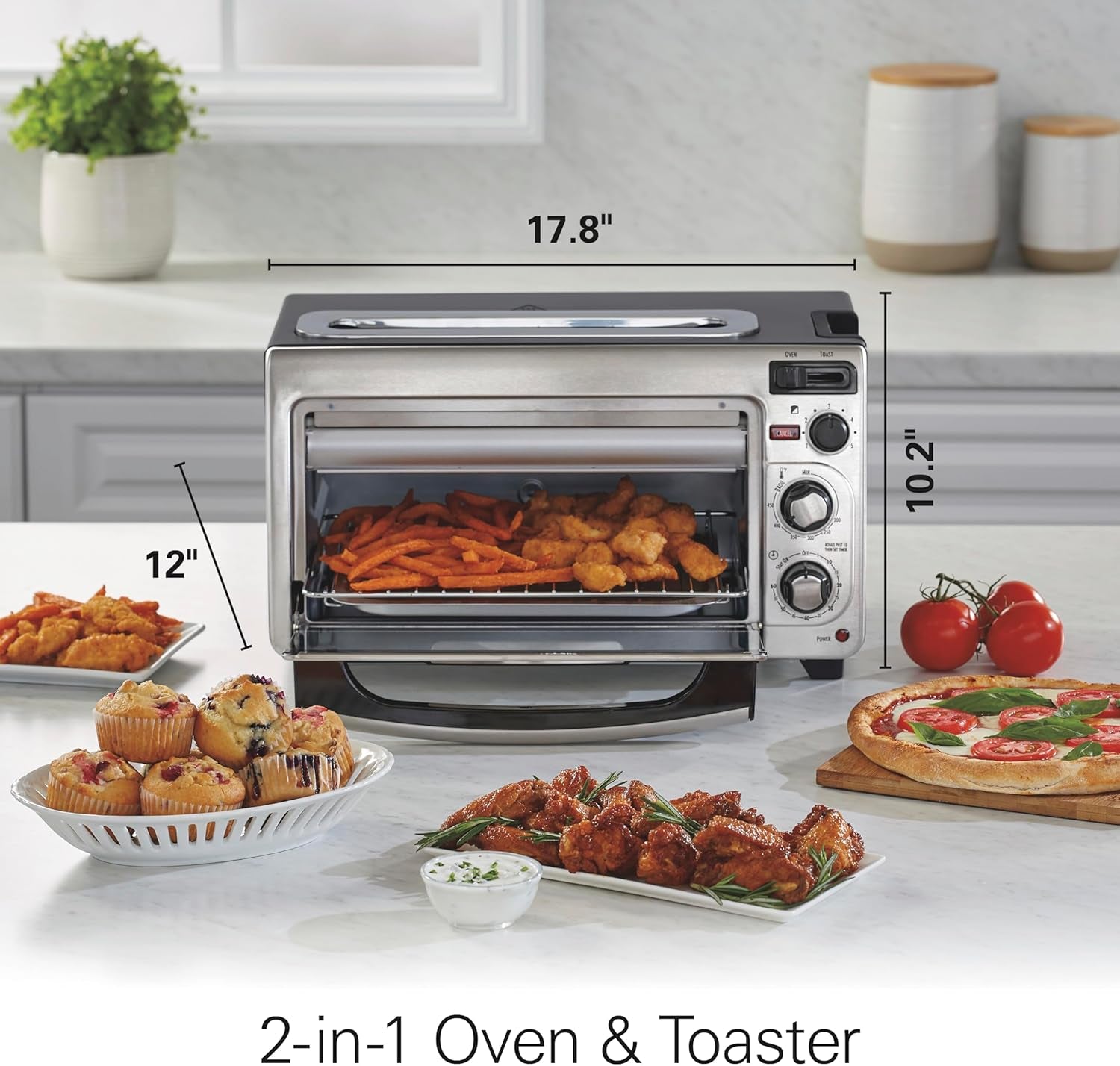 2-in-1-countertop-toaster-oven-and-long-slot-2-slice-toaster-bake-broil-toast-2-rack-positions-60-minute-timer-automatic-shut-off-shade-selector-stainless-steel-31156j