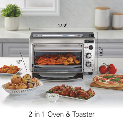 2-In-1 Countertop Toaster Oven and Long Slot 2 Slice Toaster | Bake, Broil Toast | 2 Rack Positions | 60 Minute Timer | Automatic Shut off | Shade Selector | Stainless Steel | 31156J7