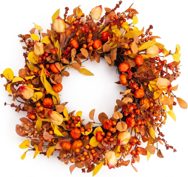 26" Fall Wreath for Front Door Pumpkin Artificial Wall Decor Autumn | Thanksgiving Fall Door Wreath Home Decor Porch Window Outdoor Indoor Door Fall Decorations Holiday Harvest Farmhouse1