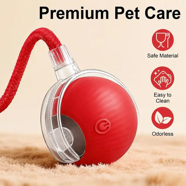 Smart Interactive Automatic Electric Rolling Moving Rechargeable Motion Activated Self Play Electronic Stimulation Chase Teaser Ball Toy with Rope for Indoor Bored Adult Cat and Dog, Red5