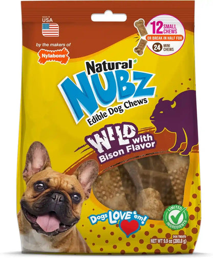 Nylabone Nubz Wild Natural Dog Treats, Bison Flavor, Small, 12 Count | Long Lasting Dog Chews, Made in USA, Limited Ingredients, Highly Digestible, Dog Dental Treats for Small Dogs up to 30 Lbs1