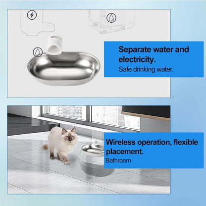 Smart Pet Water Fountain, Stainless Steel Automatic Pet Water Dispenser Wastewater Separation Feeding Watering Bowl for YSJ250424US for Cats and Small Dogs (Silver)4