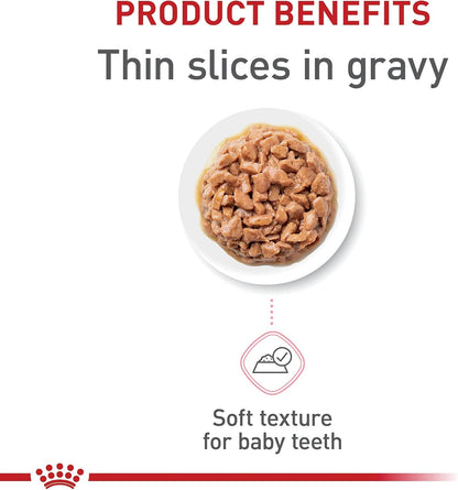 ROYAL CANIN Feline Health Nutrition Kitten Thin Slices in Gravy Cat Food, 3 Oz (Pack of 12) | for Growing Kittens, Tender Thin Slices, Savory Gravy Formula, Twelve Individual 3 Oz Cans3