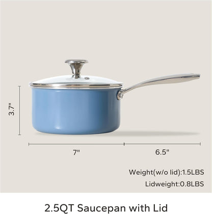 Nonstick Ceramic Sauce Pan with Lid, 2.5QT Small Cooking Pot with Stay-Cool Handle, Kitchen Non Toxic Soup Pot, PTFE & PFOA Free, Oven & Dishwasher Safe, Compatible with All Stovetops-Blue8