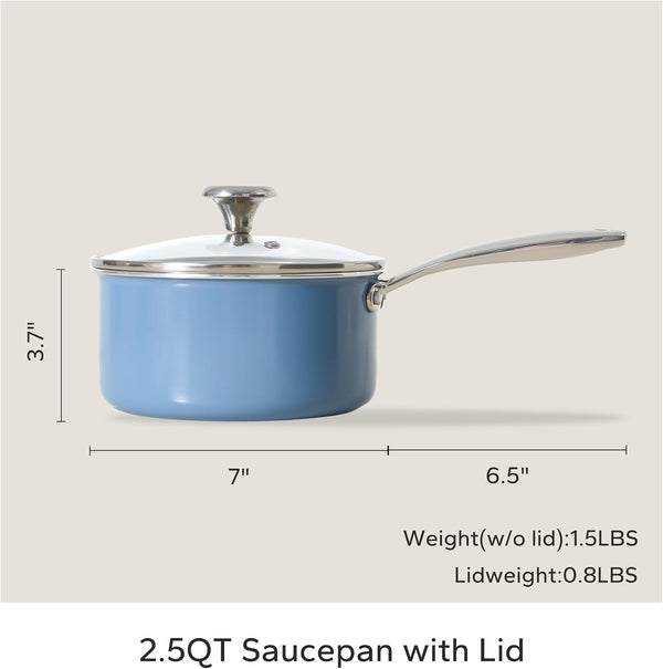 Nonstick Ceramic Sauce Pan with Lid, 2.5QT Small Cooking Pot with Stay-Cool Handle, Kitchen Non Toxic Soup Pot, PTFE & PFOA Free, Oven & Dishwasher Safe, Compatible with All Stovetops-Blue8