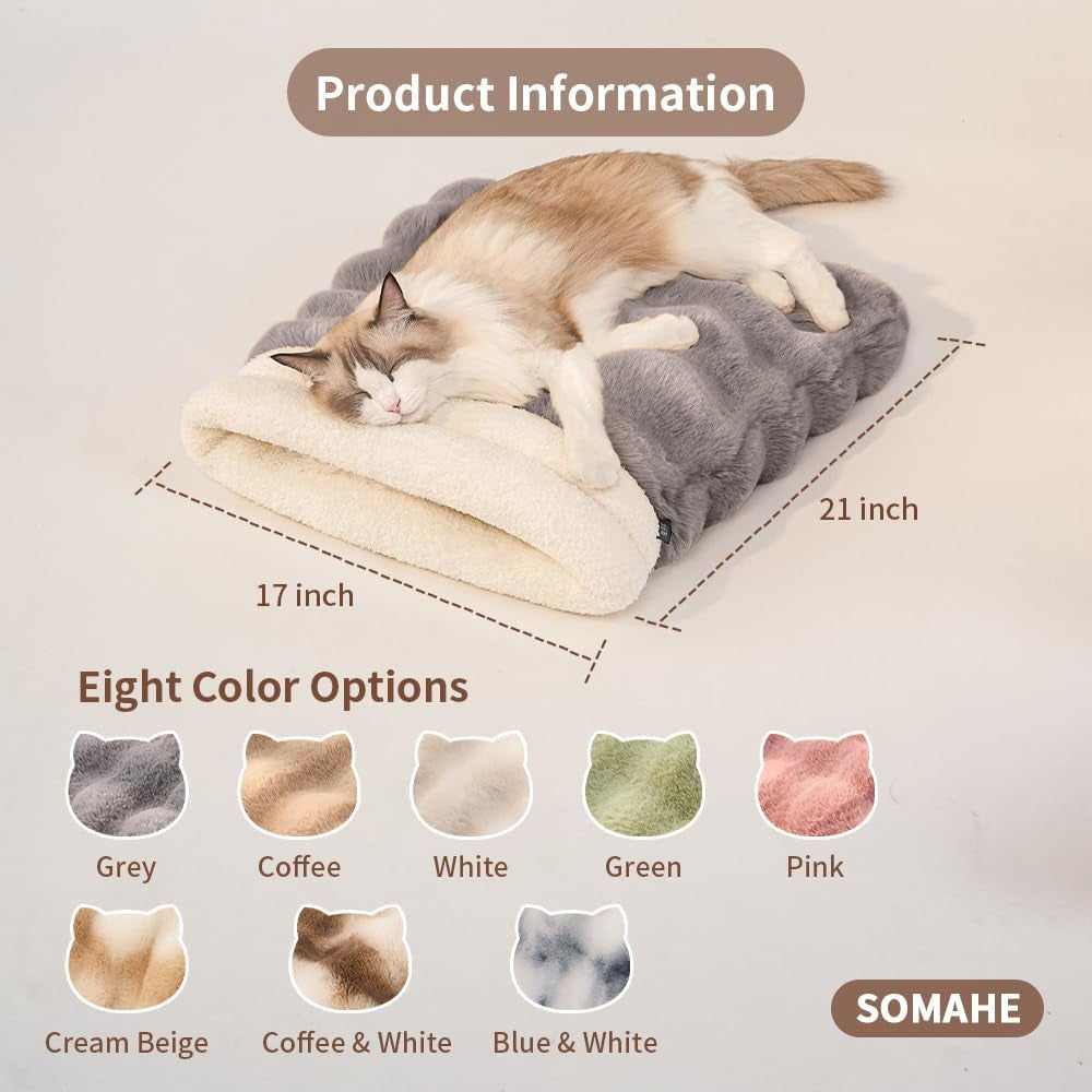 somahe-cat-sleeping-bag-for-indoor-cats-faux-fur-pet-cave-bed-burrow-nest-reversible-plush-snuggle-sack-portable-foldable-mat-machine-washable-anti-static-21-7x17-7grey