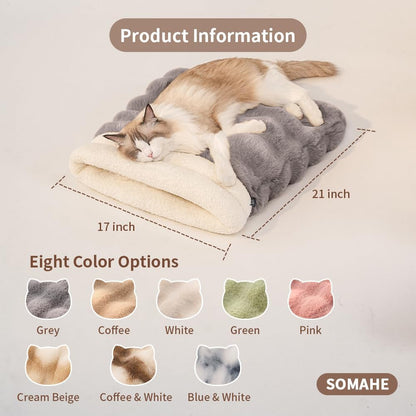 SOMAHE Cat Sleeping Bag for Indoor Cats, Faux Fur Pet Cave Bed & Burrow Nest, Reversible Plush Snuggle Sack, Portable Foldable Mat, Machine Washable, Anti-Static, 21.7"X17.7"Grey3