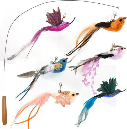 Miwoowim 2PCS Retractable Cat Teaser Wands & 9PCS Feather Refills Toy Set | Dual-Size Telescopic Rods (50" & 38"), Da Bird Feather Attachments with Bells Replacement,Interactive Fishing Pole Toys12
