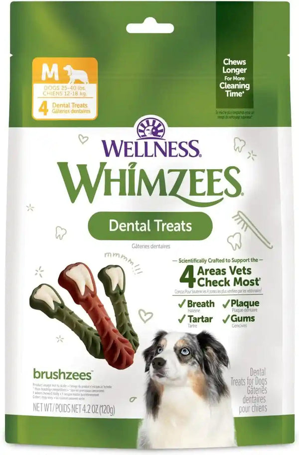 Whimzees Wellness Brushzees Natural Dog Dental Treat, VOHC Accepted Chews, Freshens Breath, Extra-Small Size, 12.7 Oz Bag, 48 Count24