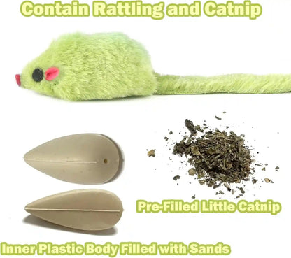 Meohui 12PCS Rattle Cat Mouse Toys Also Prefilled Catnip, 2.36” Mice Body Size, Faux Fur Cat Mice Toys with Plastic Body, Interactive Catnip Toys for Indoor Cats Play Fetch4