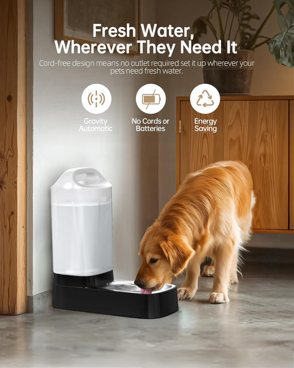 Automatic Dog Water Bowl Dispenser - 2.4 Gallon Gravity Pet Water Dispenser with 304 Stainless Steel Bowl, Dog Auto Feeders Bowls Self Waterer, Easy-Carry Handle for Large Dogs & Cats, Multi-Pet Home5