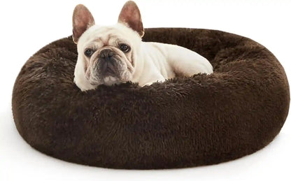 Love'S Cabin Calming Cat Bed for Indoor Cats, Anti-Anxiety Donut round Dog Bed, Fluffy Faux Fur Washable Pet Bed for Small Medium Dogs and Cats, Grey, 20In15