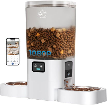 Frienhund Automatic Cat Feeder 2 Cats with Slow Feed: Dual Automatic Dog Feeder with 5G Wifi, Cat Food Dispenser with APP Control for Multiple Pets, Detachable for Easy Clean, Double Pet Bowl - 29 Cup10