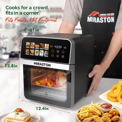 10QT Air Fryer Toaster Oven, Family Size Double-Cooking Combo | EASY CLEAN: Stainless Steel Interior Oven; Dual-Layer Rack Allows Simultaneous Cooking for Healthy Family Meals.7
