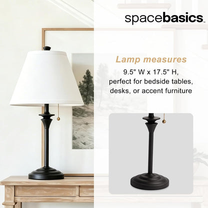 Metal Table Lamp for Bedroom, Pack of 2, Black Base (Bulb Not Included) | Modern Decor Lighting for Living Room Bedside Nightstand Office, White Linen Fabric Shade Desk Lamp with Black Metal Base2