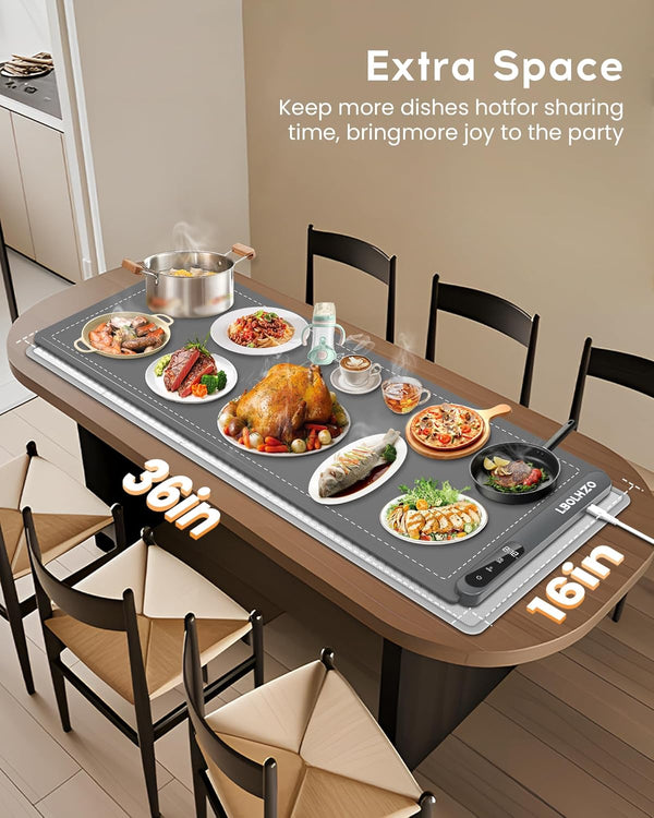 Warming Mat for Food Extra Large 36"X16" 580W Food Warming Mat Buffet Servers and Warmers,Chafing Dishes for Buffet 6 Temp 6 Hour,Roll up Food Warmers for Parties Buffet Catering Gatherings5