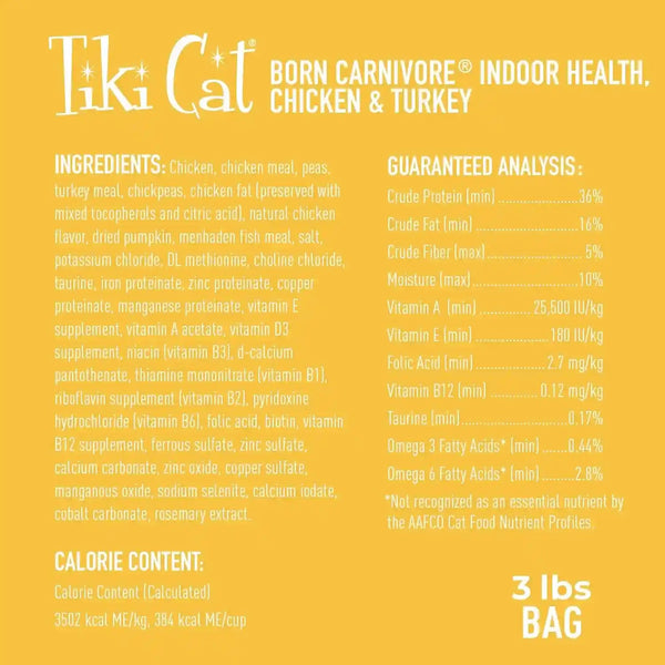 Tiki Cat Born Carnivore Indoor Health Non-Gmo, Chicken and Turkey Meal Recipe 3 Lbs.4