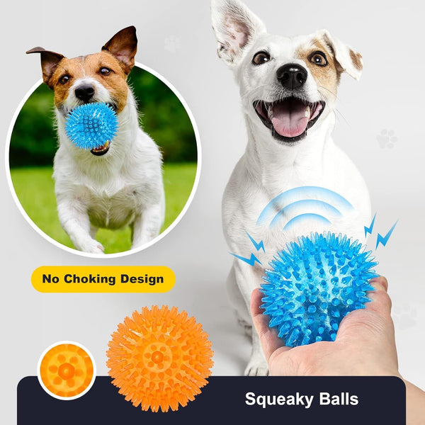 VITEVER 3.5” Squeaky Dog Toy Balls (6 Colors) Puppy Chew Toys for Teething, BPA Free Non-Toxic, Spikey Dog Balls for Medium, Large & Small Dogs, Durable Toys for Aggressive Chewers4