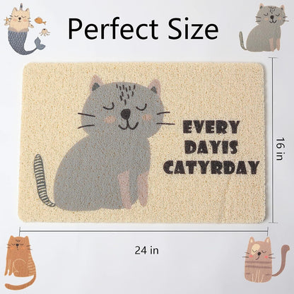 Cat Litter Mat Trap, Pet Food Catching Placemat, Super Cute Easy to Clean 24"×16" Large Durable for Cats and Dogs - Everyday Is Catyrday4