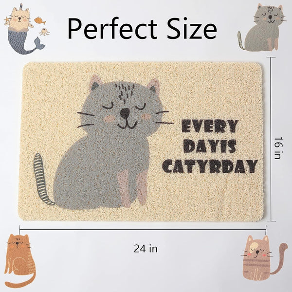 Cat Litter Mat Trap, Pet Food Catching Placemat, Super Cute Easy to Clean 24"×16" Large Durable for Cats and Dogs - Everyday Is Catyrday4