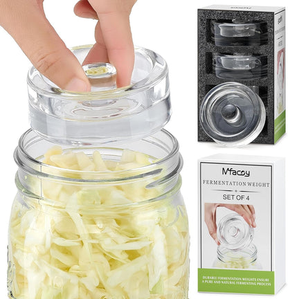 4-Pack of Fermentation Glass Weights with Easy Grip Handle for Great Wide Mouth Canning Mason Jars, Pickling Sourkrout Kraut Glass Weight Fermentation Kit with Easy Grip Handle, Dishwasher Safe1