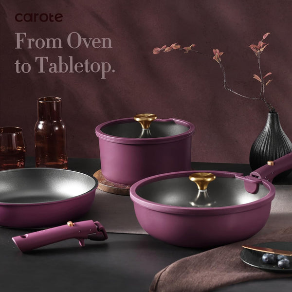 21Pcs Pots and Pans Set Non Stick, Detachable Handle Cookware Sets | Ultra Nonstick, Space Saving, Dishwasher & Oven Safe, Non-Toxic Kitchen/Apartment/Camping/Rv/ Traveling, Purple8