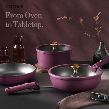 21Pcs Pots and Pans Set Non Stick, Detachable Handle Cookware Sets | Ultra Nonstick, Space Saving, Dishwasher & Oven Safe, Non-Toxic Kitchen/Apartment/Camping/Rv/ Traveling, Purple8