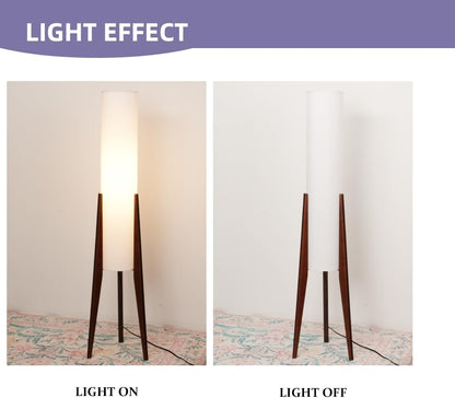 Mid-Century Tripod Floor Lamp with White Fabric Shade Modern Wood Standing Light with E26 Base for Bedroom Living Room & Home Decor (Walnut Tripod Holder)4