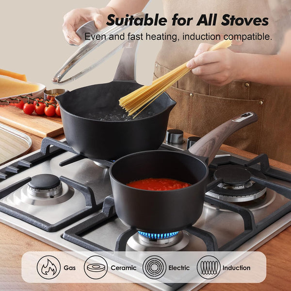 2.0 & 3.0 Quart Sauce Pan Sets with Lid, Cooking Pots Set, Nonstick Saucepan Set with Pour Spout, Small Kitchen Pot, Non Toxic Saucepot, Induction Comptable, Easy to Clean, PFOA Free4