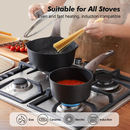 Nonstick Sauce Pan with Lid, 3.0 Quart Saucepan with Double Spout, Multipurpose Large Cooking Pot, Non Toxic Kitchen Sauce Pot, Non Stick Saucier Pan, Induction Comptable, PFOA Free5