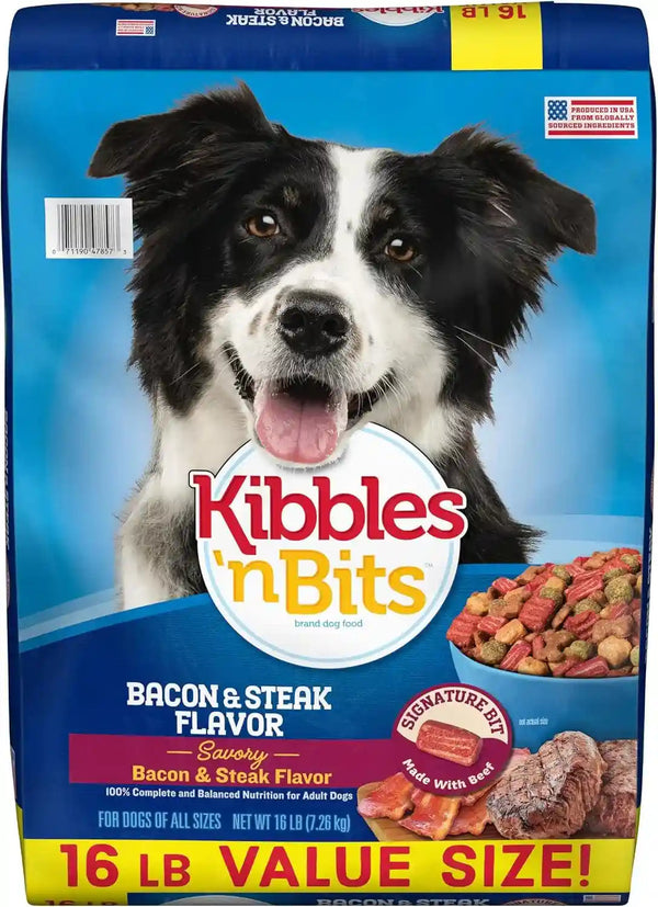 Kibbles 'N Bits Dry Dog Food, Savory Bacon & Steak Flavor for Adult Dogs 16 Lb. Bag1