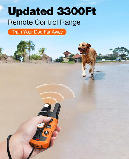Bousnic Dog Shock Collar - 3300Ft Dog Training Collar with Remote for 5-120Lbs Small Medium Large Dogs Rechargeable Waterproof E Collar with Beep (1-8), Vibration(1-16), Safe Shock(1-99) (Orange)3