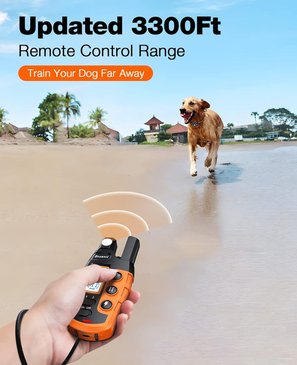 Bousnic Dog Shock Collar - 3300Ft Dog Training Collar with Remote for 5-120Lbs Small Medium Large Dogs Rechargeable Waterproof E Collar with Beep (1-8), Vibration(1-16), Safe Shock(1-99) (Orange)3