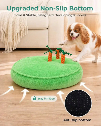 KSIIA Puppy Bed for Small Dogs, 28 Inch Washable Calming Plush round Dog Bed with Carrot Chew Toy, Orthopedic Support, Anti-Anxiety & Non-Slip Base for Puppies & Cats, Green6
