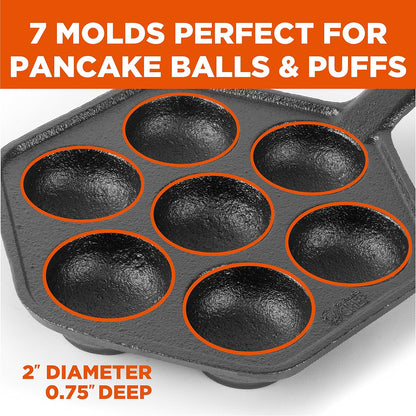Danish Aebleskiver Pan, Pre-Seasoned Cast Iron, CHCI4105 | Seven Sections for Mini Puffs and Pancake Balls, Works on All Cooktops Including Induction, Outdoor Cookware for Grills3