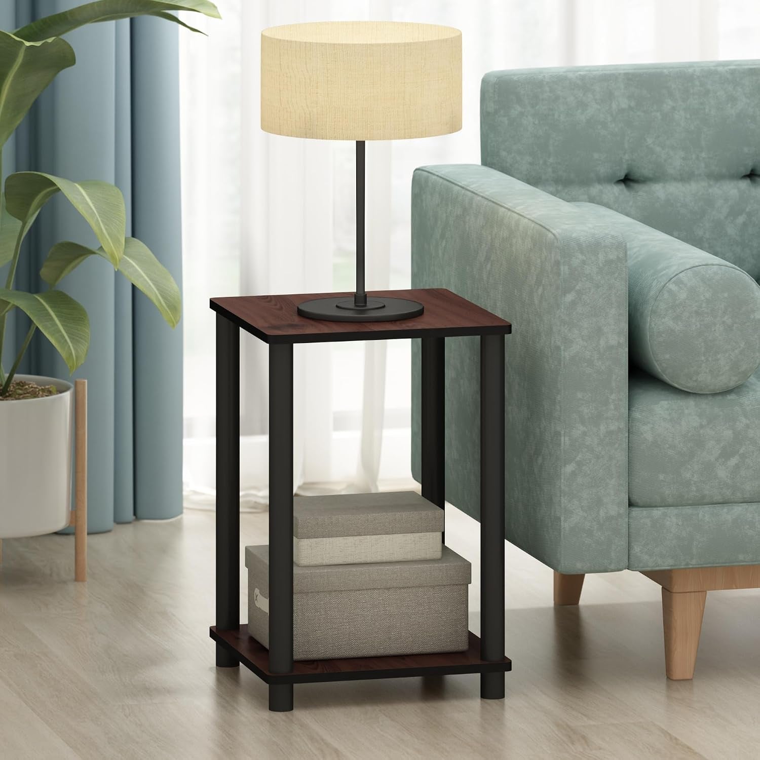 turn-n-tube-toolless-assembly-side-table-set-of-2-stackable-2-tier-brown-end-table-with-open-shelf-night-stand-bedside-table-for-living-room-bedroom-cherry-oak