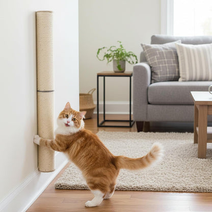 Powerking Wall Mounted Cat Scratcher, 24" Vertical Sisal Scratching Post for Indoor Cats, Space-Saving Wall Cat Furniture with Natural Jute Rope & Rotatable Design6