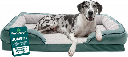Furhaven Cooling Gel Dog Bed for Large Dogs, Perfect Comfort Sofa Bed with Cool Gel-Top Foam with a Solid Orthopedic Foam Base for Joint Support, Washable Cover, Jumbo XL, Plush & Velvet, Granite Gray21