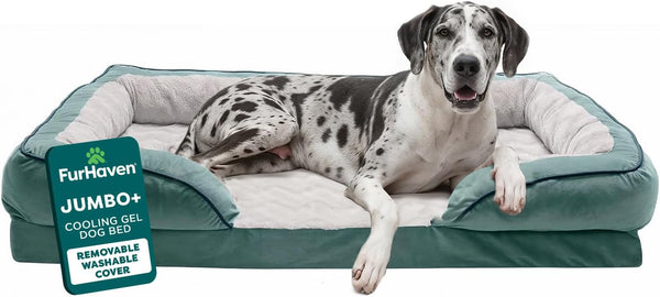 Furhaven Cooling Gel Dog Bed for Large Dogs, Perfect Comfort Sofa Bed with Cool Gel-Top Foam with a Solid Orthopedic Foam Base for Joint Support, Washable Cover, Jumbo XL, Plush & Velvet, Granite Gray21