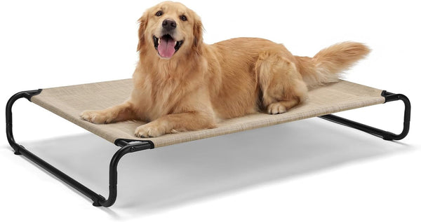Veehoo Cooling Elevated Dog Bed, Outdoor Dog Bed for Large Dogs, Raised Dog Cot with Thickened Frame, Durable Teslin Mesh & Anti-Slip Rubber Feet, Pet Hammock for Indoor or Camping, 41" X 26", Black7