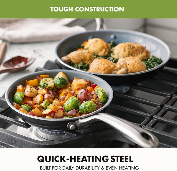Swift Healthy Ceramic Nonstick, 8" and 10" Frying Pan Skillet Set, Stainless Steel Handles, Pfas-Free, Dishwasher Safe, Oven Safe, Black6